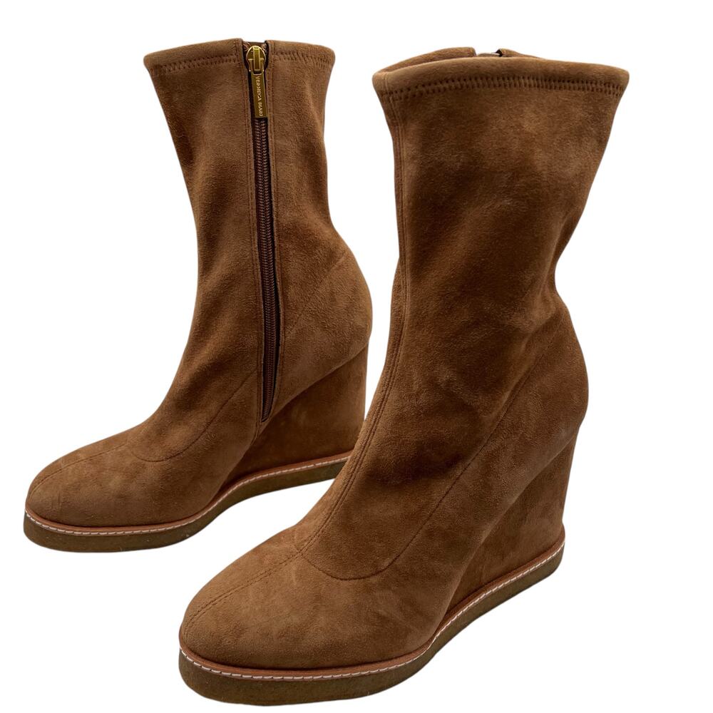 Veronica Beard Women 9.5 Arlo Suede Leather Wedge Boots Hazelwood Tan Brown NWOT
